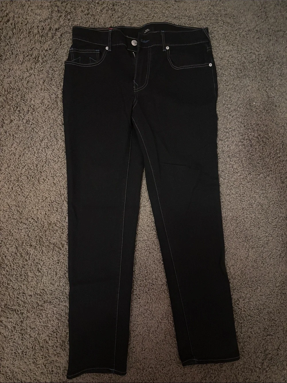 True Religion Black Relaxed Straight Jeans with Contrast Stitching